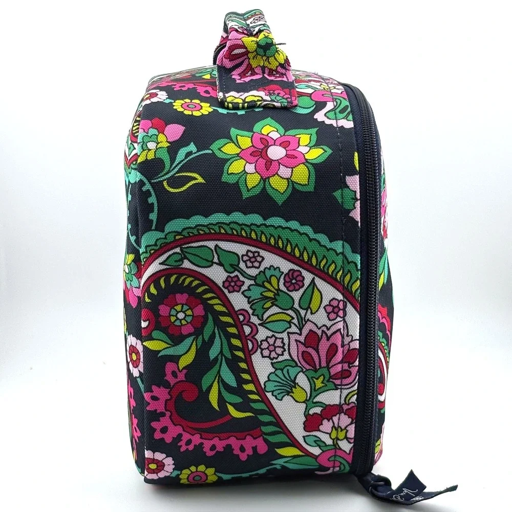 Vera Bradley Paisley Floral Insulated Lunch Bag Black Pink Green‎ Zip Cooler